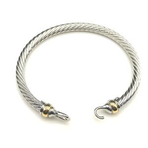 Two-Tone Twisted Cable Hook Clasp Cuff Bracelet